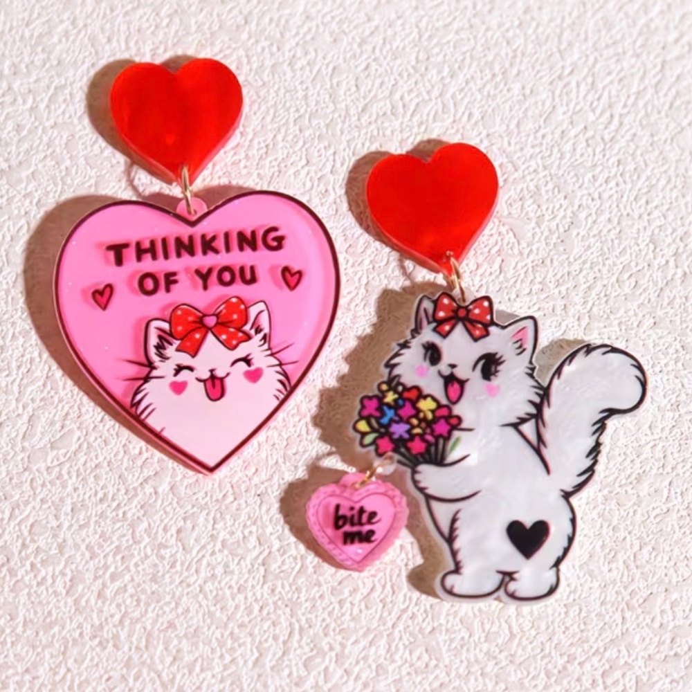 BITE ME BABY 💘 Acrylic Sassy Kitty Cat Statement Earrings - Picture 4 of 10